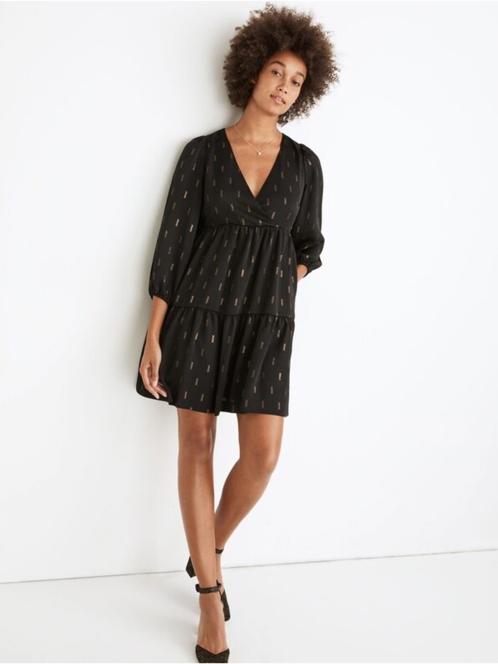 Madewell Metallic Jacquard Faux-Wrap Tiered Mini Dress